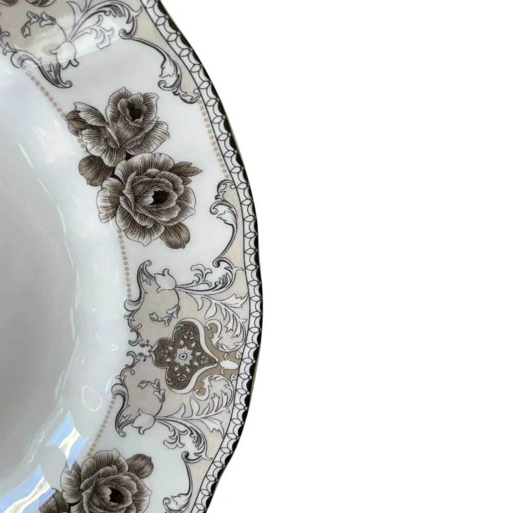 4pc Palate & Plate Victorian BROWN Rose Floral 10.5
